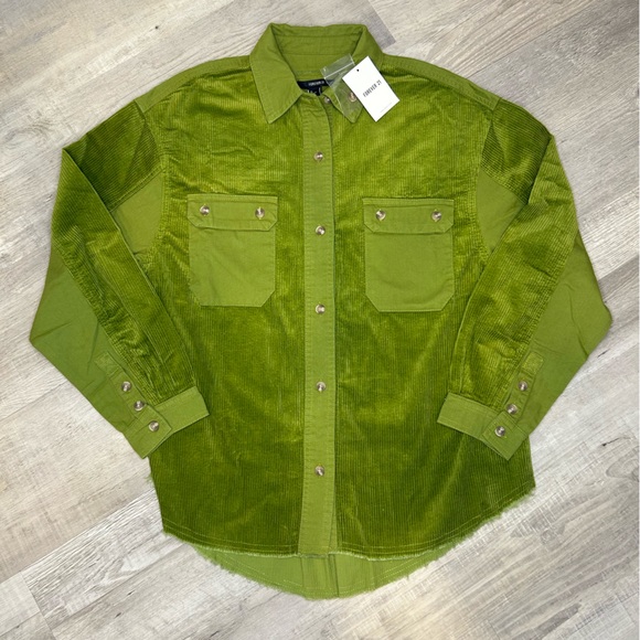Forever 21 Jacket Corduroy Button-Up Shirt Front Shacket Sz S Olive - Picture 2 of 10